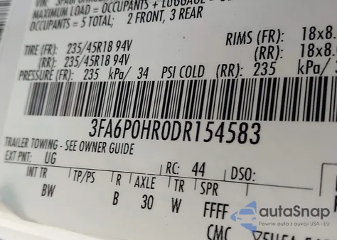 2013 Ford Fusion Se z USA, uszkodzony, nr VIN 3FA6P0HR0DR154583